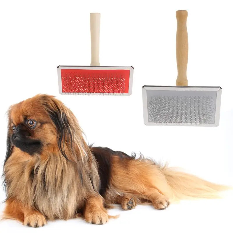 Wood Handle Pet Grooming Comb – Shedding & Hair Removal Slicker Brush for Dogs & Cats
