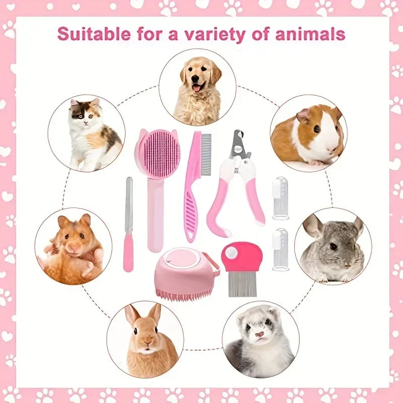 8-in-1 Cat Beauty Kit Brushes, Clippers, Flea Comb & Bath Tools for a Happy, Healthy Kitty