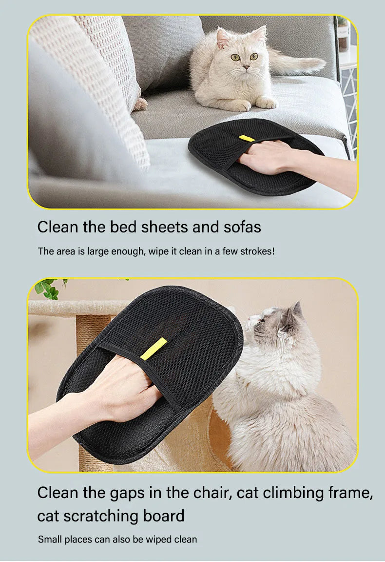 2-in-1 Pet Grooming Gloves – Hair Remover & Static Dust Brush for Furniture & Pets