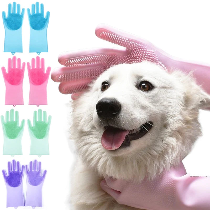 Pet Grooming Cleaning Gloves Dog Cat Bathing Shampoo Gel Glove Scrubber Magic Cleanner Soft Silicone Pet Hair Removal Bath Glove