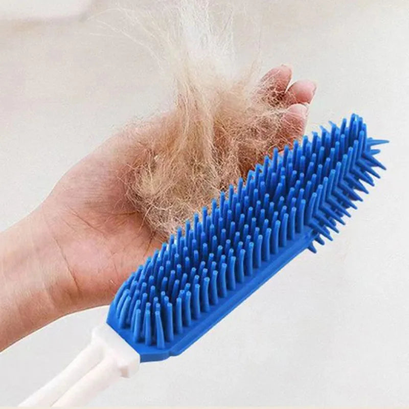 Dog & Cat Bathing Massage Brush – Soft Long Handle Grooming Comb