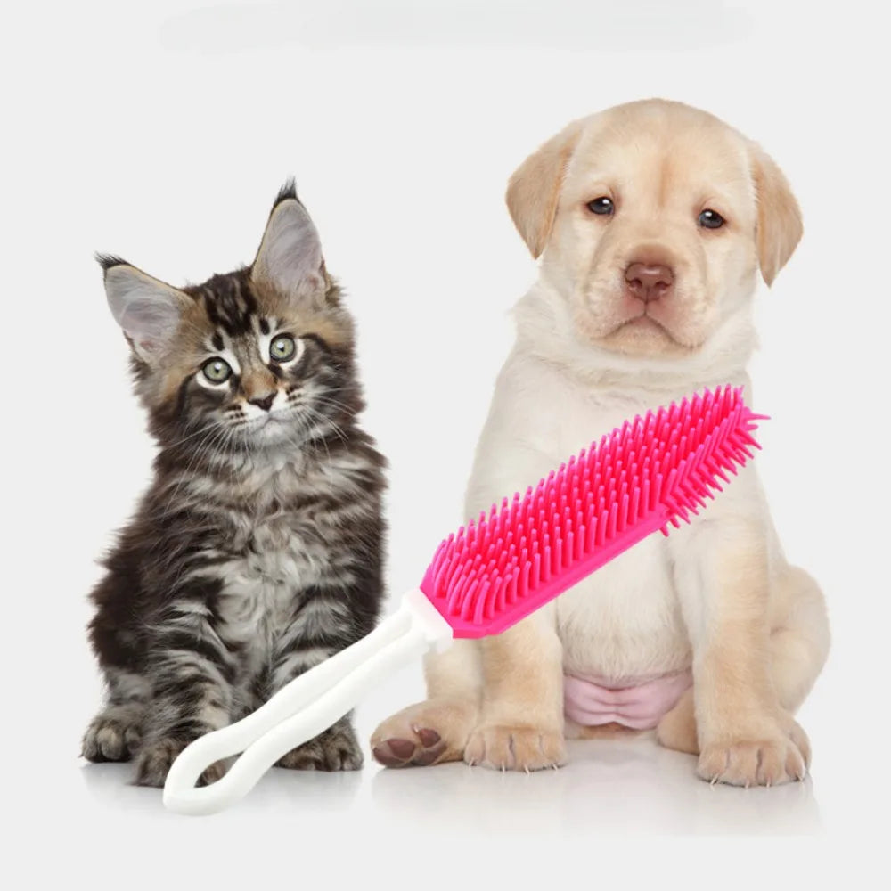 Dog & Cat Bathing Massage Brush – Soft Long Handle Grooming Comb