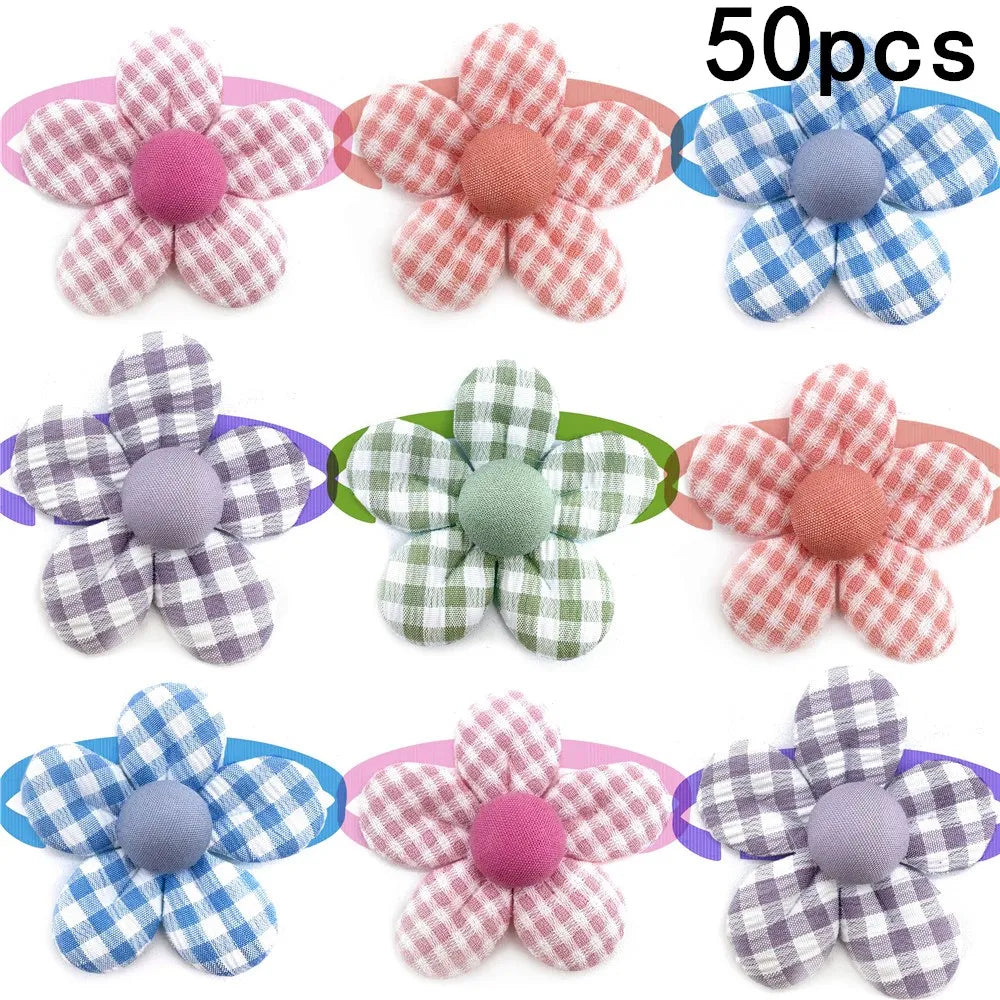 50/100pcs Adjustable Pet Bowties – Cute Lattice Style Dog Neckwear for Small Dogs & Puppies
