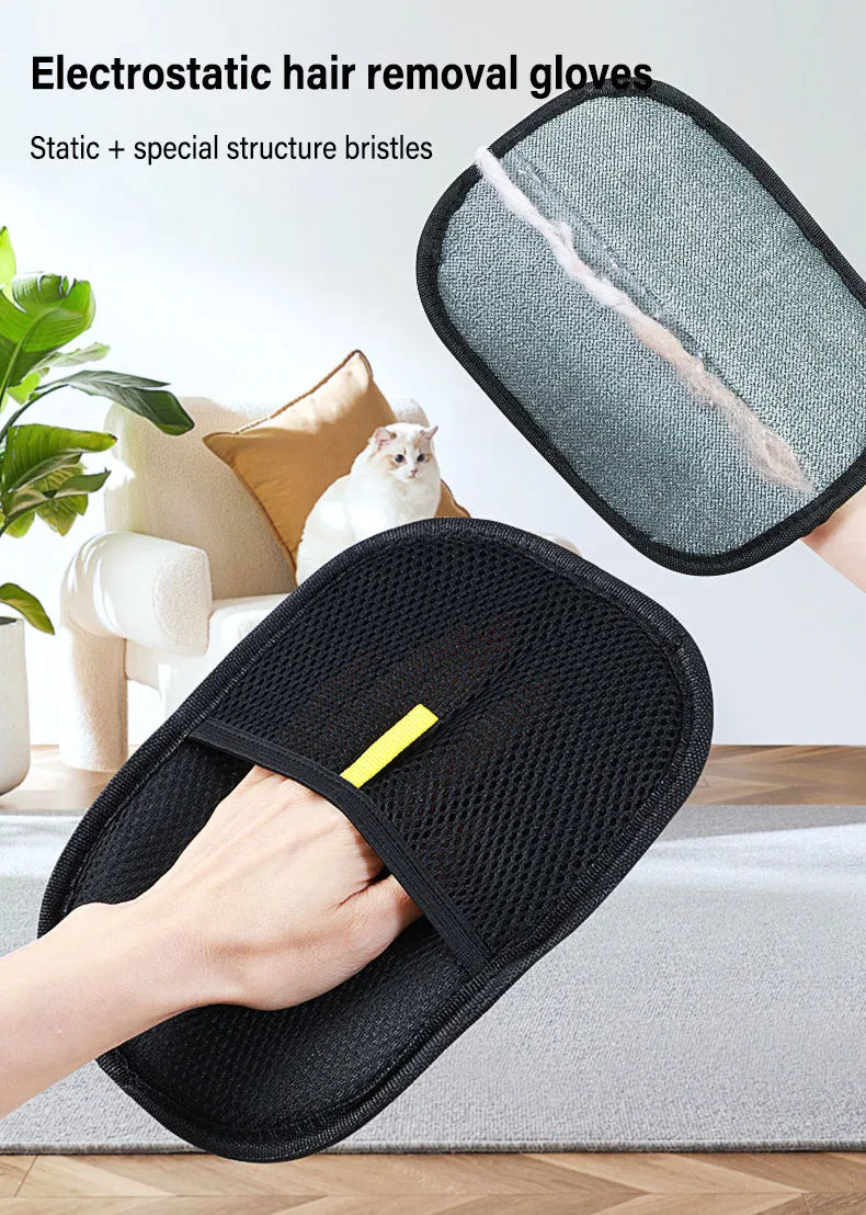 2-in-1 Pet Grooming Gloves – Hair Remover & Static Dust Brush for Furniture & Pets