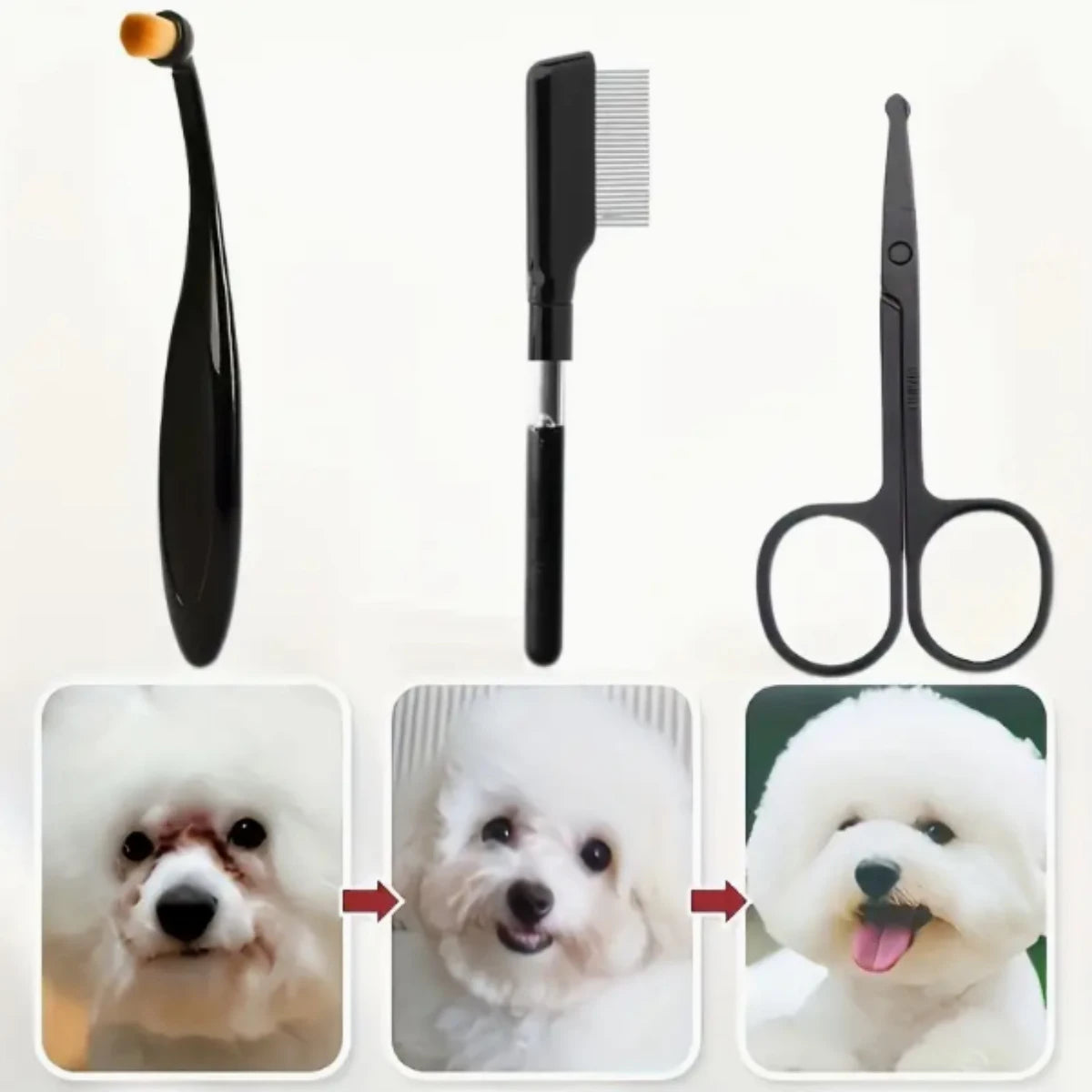 3-in-1 Pet Grooming Kit – Scissors, Comb & Brush Set for Tear Stains & Trimming