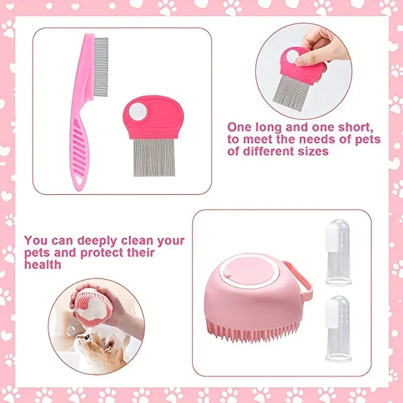 8-in-1 Cat Beauty Kit Brushes, Clippers, Flea Comb & Bath Tools for a Happy, Healthy Kitty