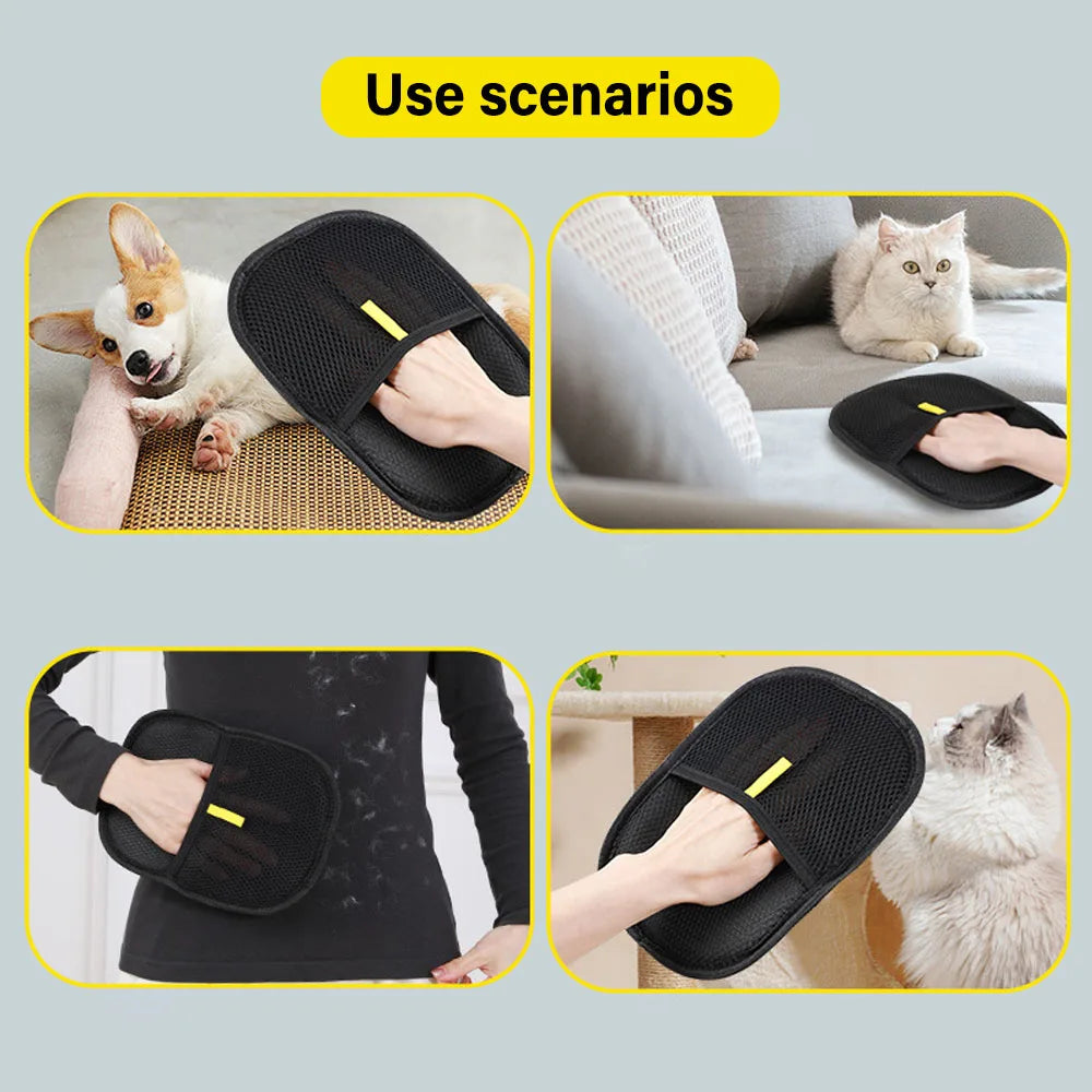 2-in-1 Pet Grooming Gloves – Hair Remover & Static Dust Brush for Furniture & Pets