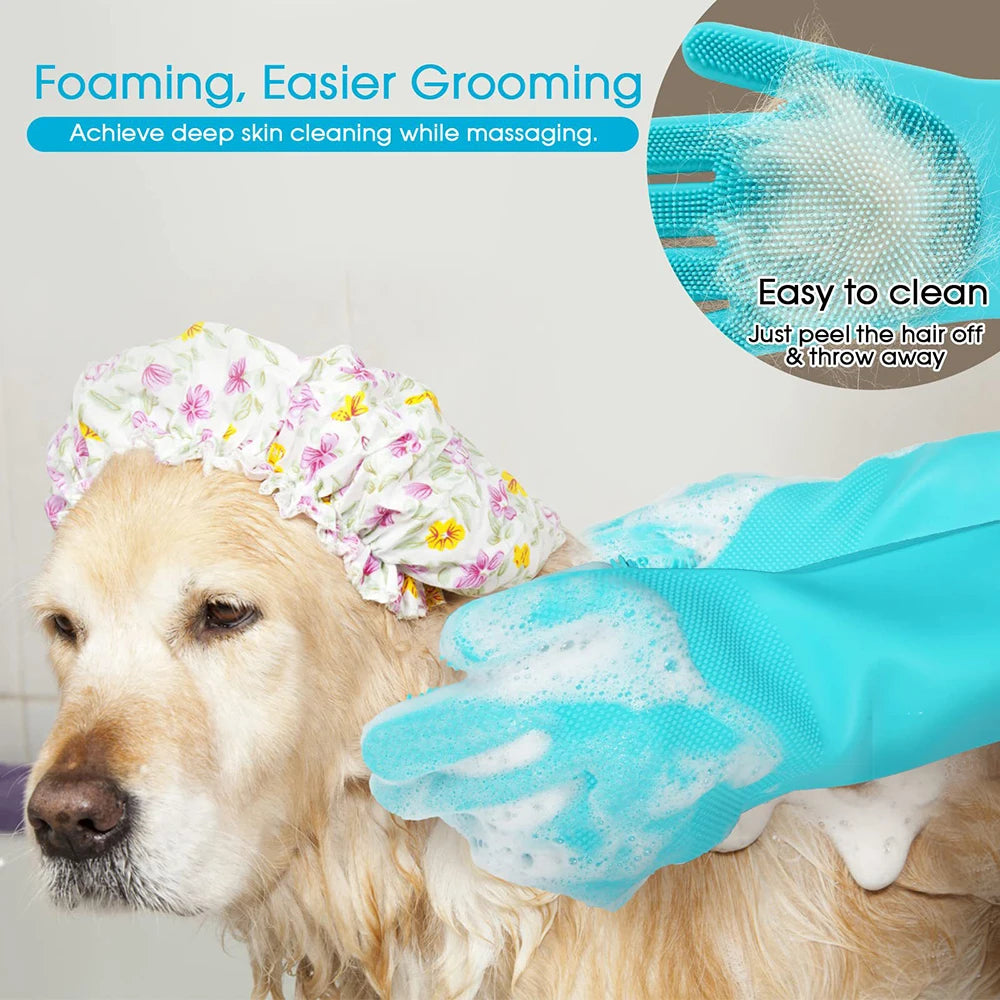 Pet Grooming Cleaning Gloves Dog Cat Bathing Shampoo Gel Glove Scrubber Magic Cleanner Soft Silicone Pet Hair Removal Bath Glove