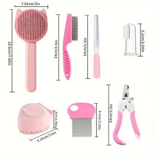 8-in-1 Cat Beauty Kit Brushes, Clippers, Flea Comb & Bath Tools for a Happy, Healthy Kitty