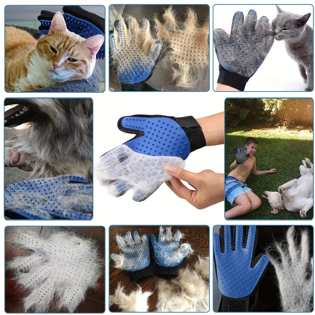 2-in-1 Pet Grooming Kit Deshedding Brush & Bath Glove for Dogs, Cats & Rabbits