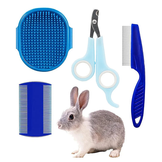 4-in-1 BunnyCare™ Grooming Kit – Tear Stain Comb, Nail Clipper & Bath Brush for Rabbits & Small Pets