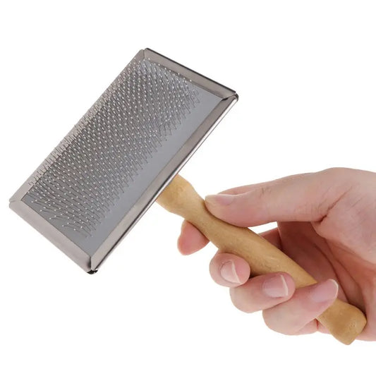 Wood Handle Pet Grooming Comb – Shedding & Hair Removal Slicker Brush for Dogs & Cats