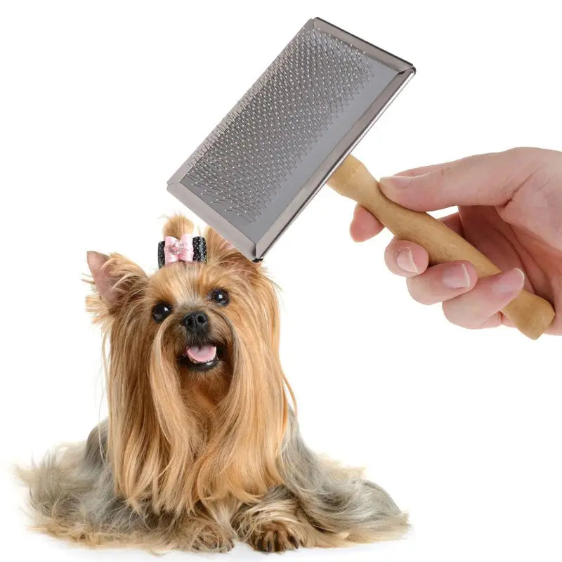 Wood Handle Pet Grooming Comb – Shedding & Hair Removal Slicker Brush for Dogs & Cats