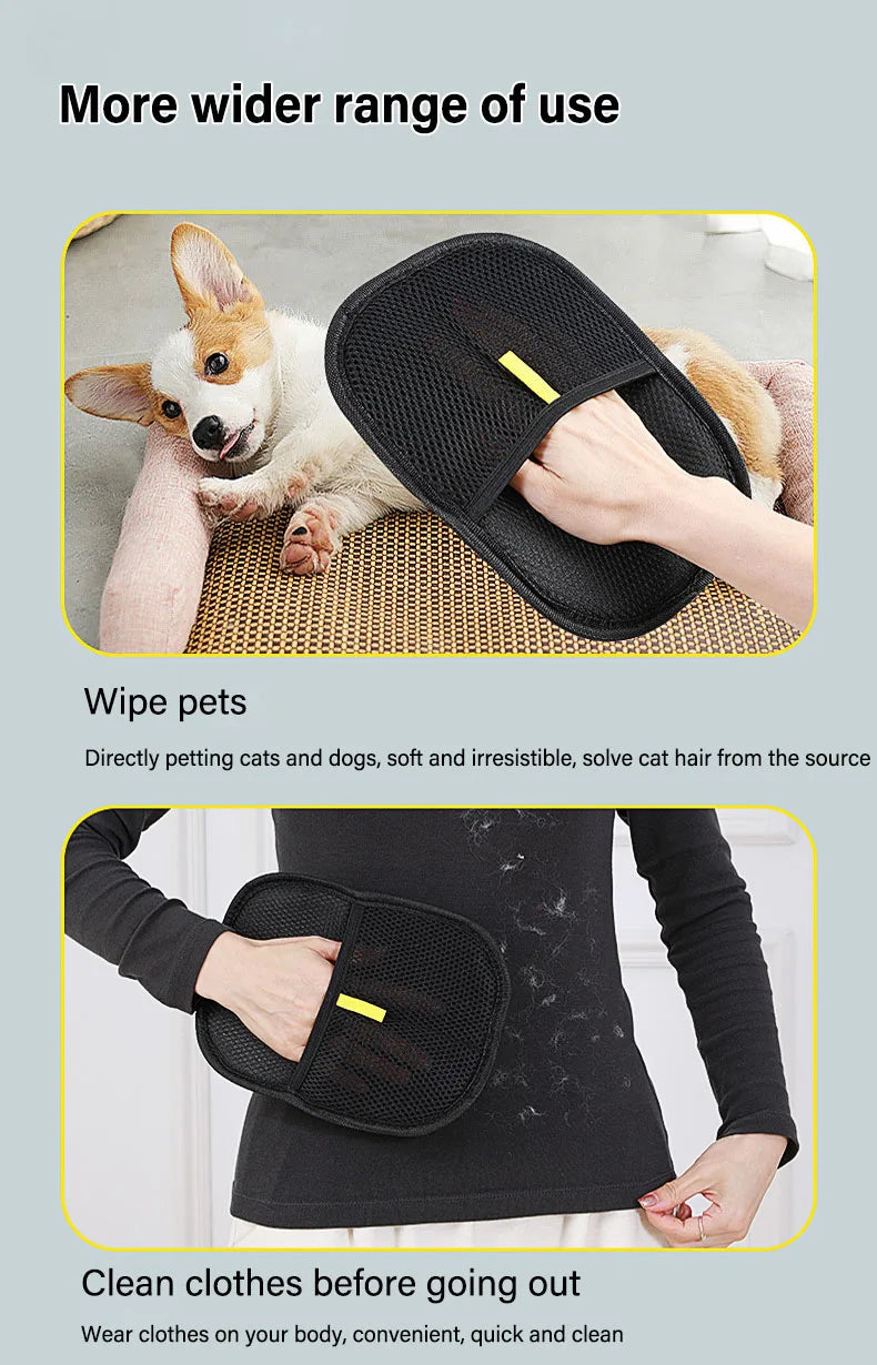 2-in-1 Pet Grooming Gloves – Hair Remover & Static Dust Brush for Furniture & Pets