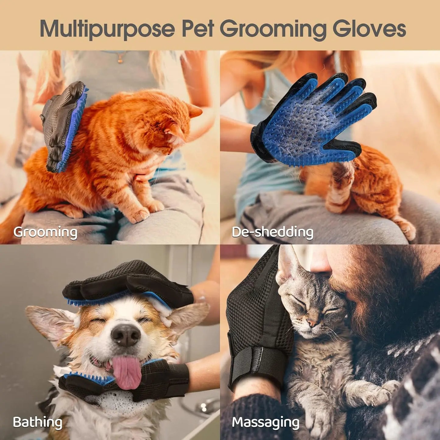 Gentle Pet Grooming Glove – Deshedding & Massage Brush for Cats, Dogs & Horses