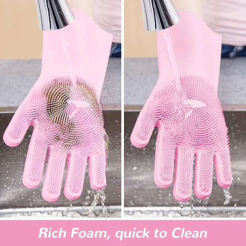 Magic Silicone Rubber Brush Gloves for Dishwashing Kitchen Household Cleaning Cars Pets Bathing Shampoo Reusable Scrubber Gloves