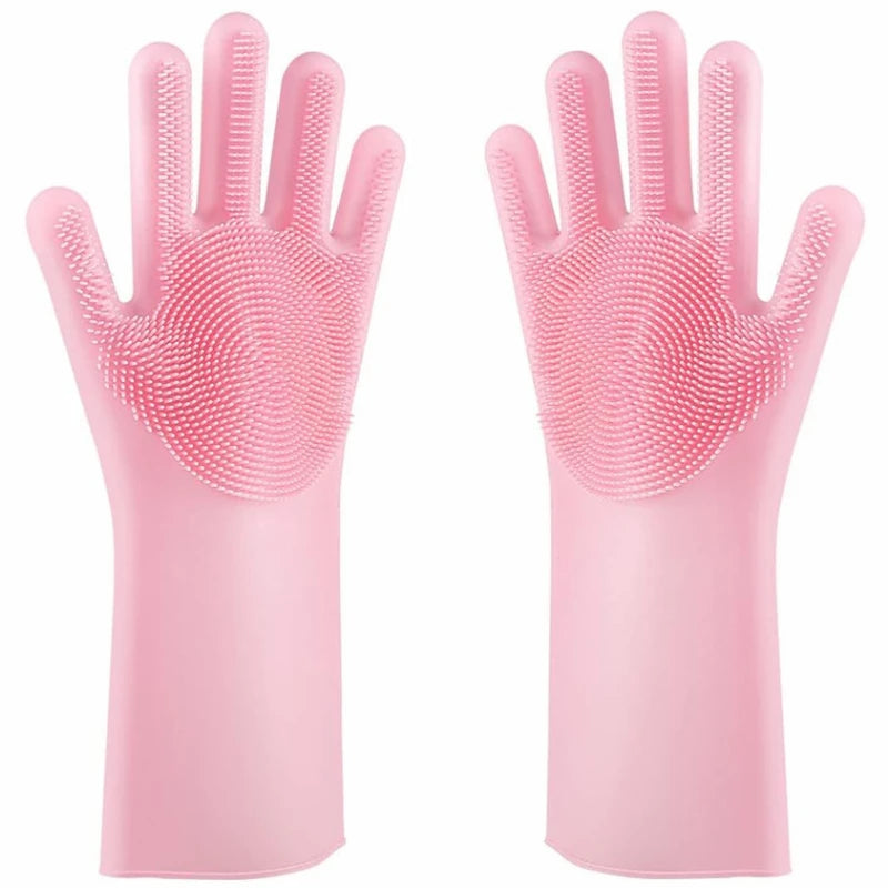 Magic Silicone Rubber Brush Gloves for Dishwashing Kitchen Household Cleaning Cars Pets Bathing Shampoo Reusable Scrubber Gloves