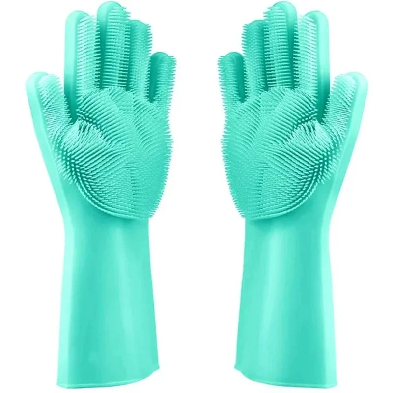Magic Silicone Rubber Brush Gloves for Dishwashing Kitchen Household Cleaning Cars Pets Bathing Shampoo Reusable Scrubber Gloves