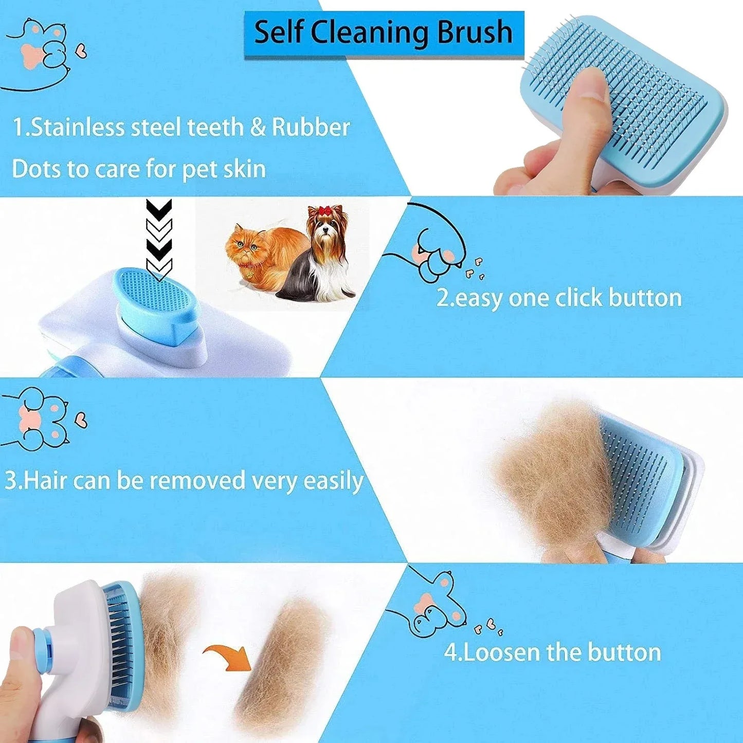 Dual-Sided Dog & Cat Hair Remover Brush – Grooming Comb for Long Hair Pets