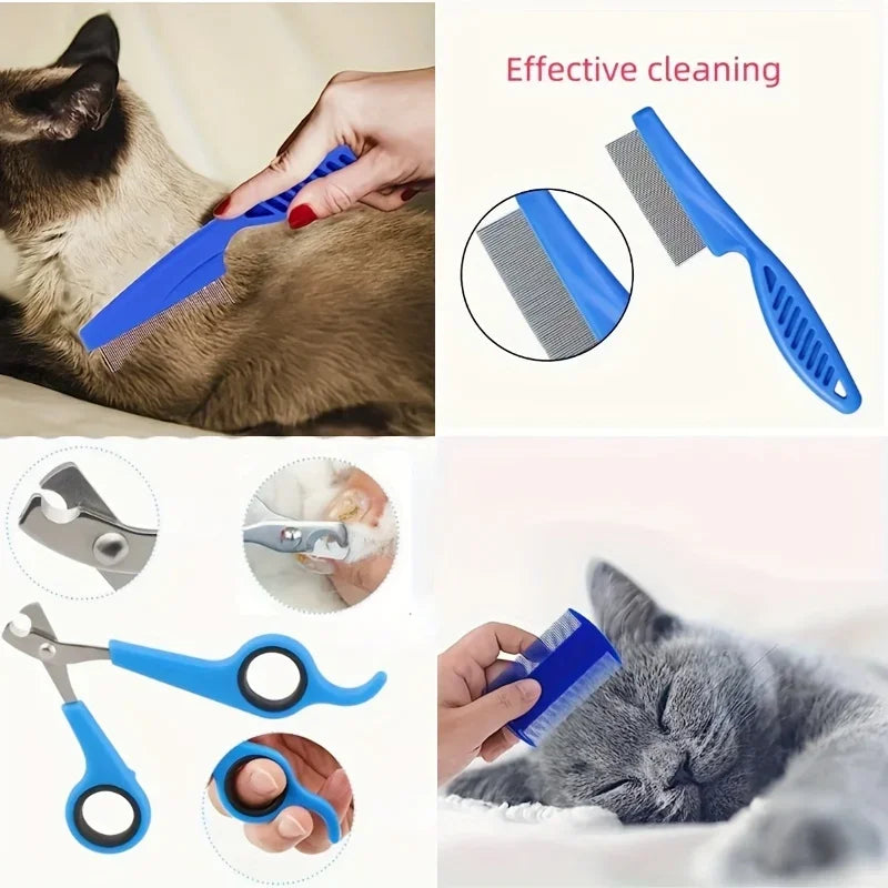 8-Pcs Ultimate Pet Grooming Kit – Hair Removal Comb, Flea Comb, Nail Clippers & More