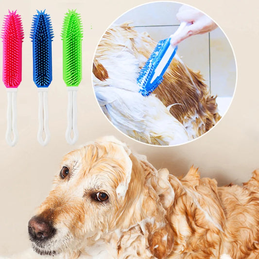Dog & Cat Bathing Massage Brush – Soft Long Handle Grooming Comb