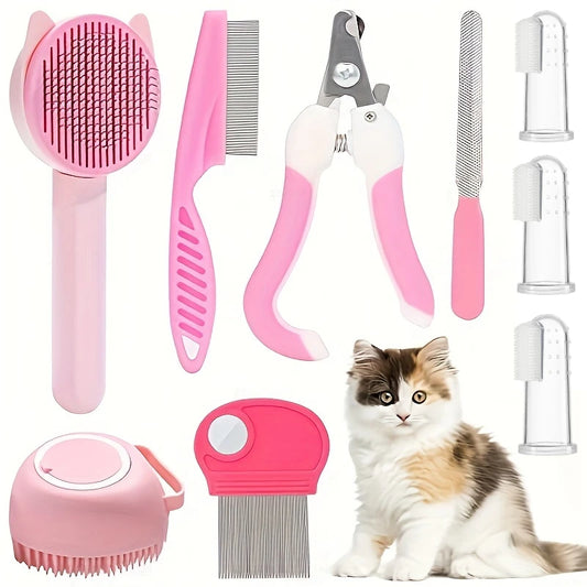 8-in-1 Cat Beauty Kit  Brushes, Clippers, Flea Comb & Bath Tools for a Happy, Healthy Kitty