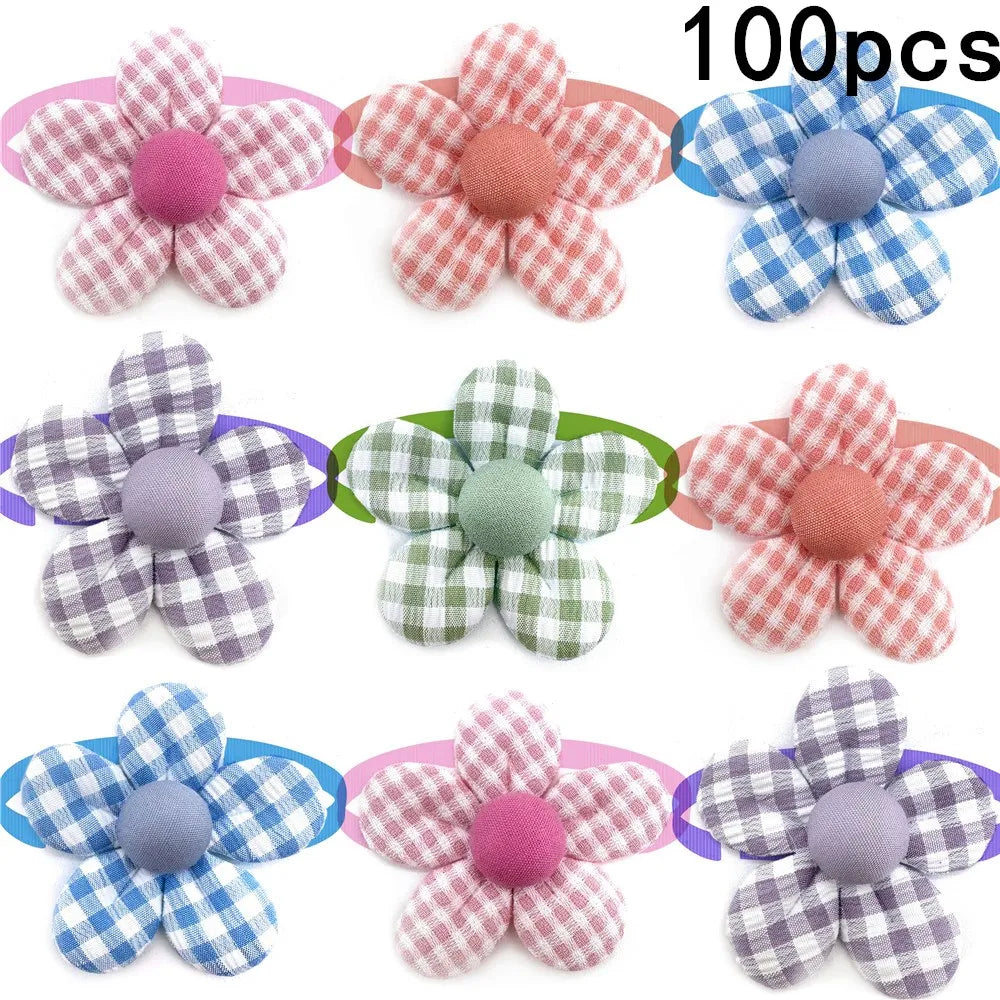 50/100pcs Adjustable Pet Bowties – Cute Lattice Style Dog Neckwear for Small Dogs & Puppies