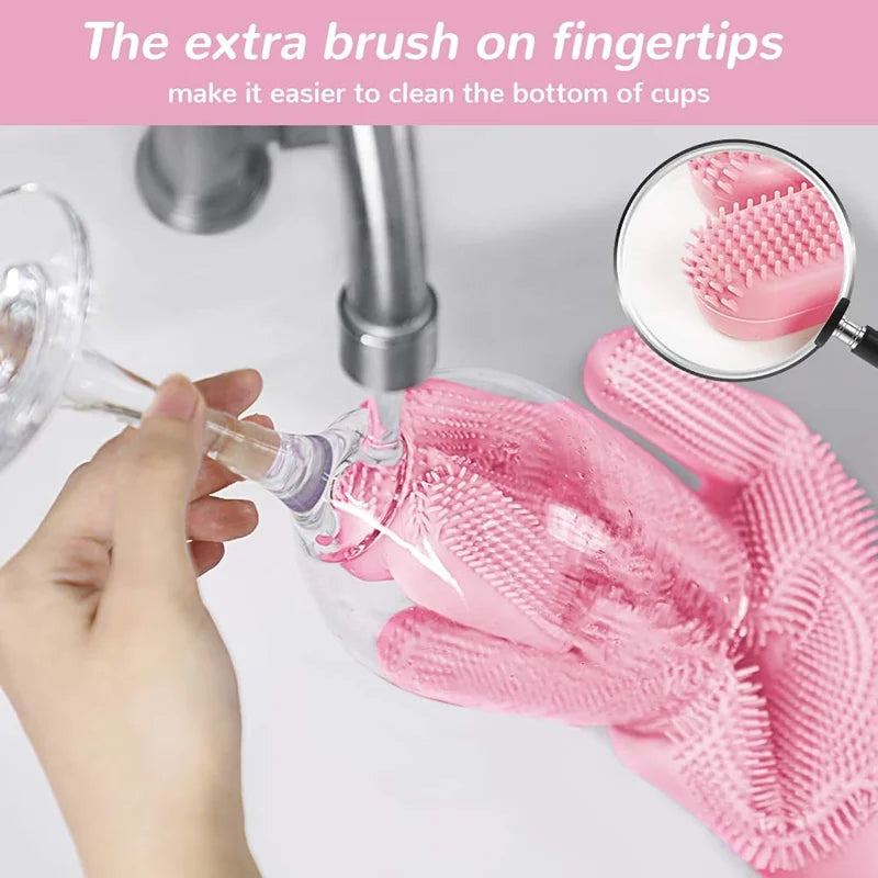 Magic Silicone Rubber Brush Gloves for Dishwashing Kitchen Household Cleaning Cars Pets Bathing Shampoo Reusable Scrubber Gloves