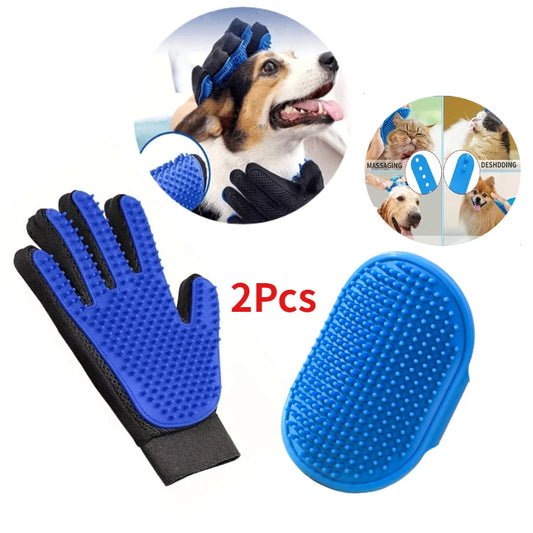 2-in-1 Pet Grooming Kit  Deshedding Brush & Bath Glove for Dogs, Cats & Rabbits