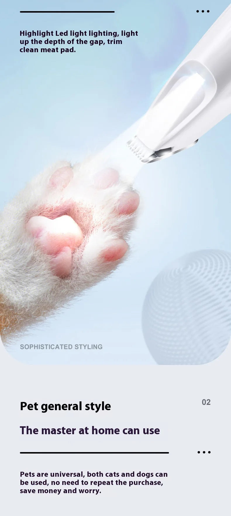 SilentGlow™ Waterproof Pet Grooming Trimmer with LED Light