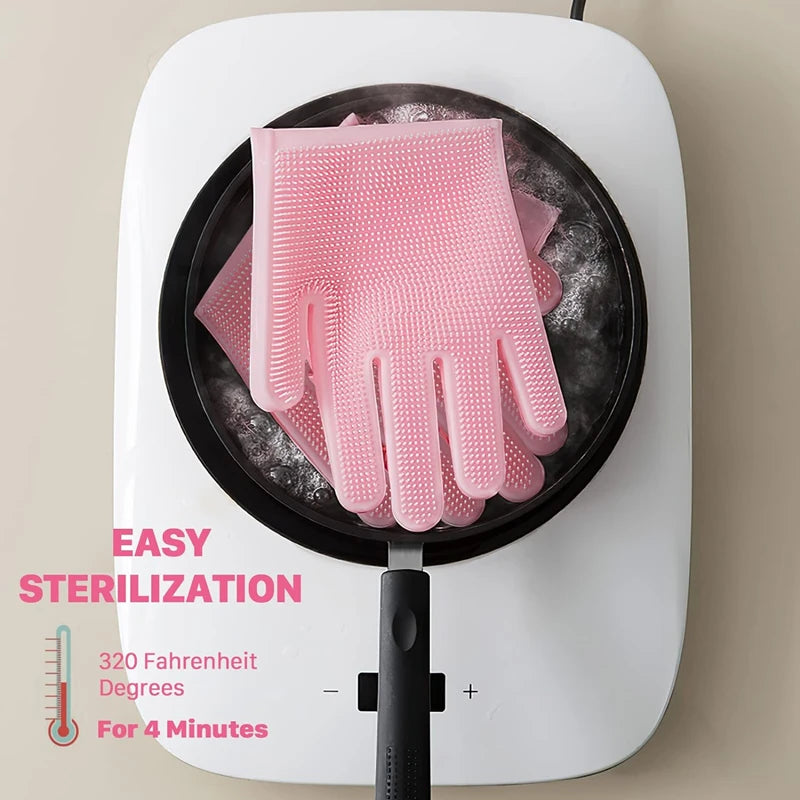 Magic Silicone Rubber Brush Gloves for Dishwashing Kitchen Household Cleaning Cars Pets Bathing Shampoo Reusable Scrubber Gloves