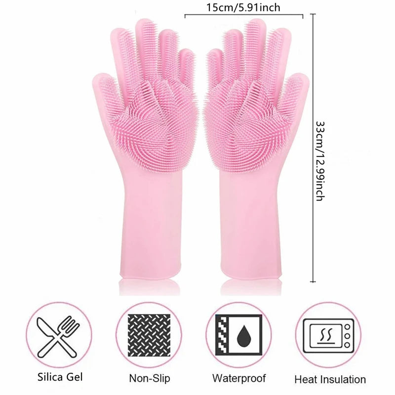 Magic Silicone Rubber Brush Gloves for Dishwashing Kitchen Household Cleaning Cars Pets Bathing Shampoo Reusable Scrubber Gloves