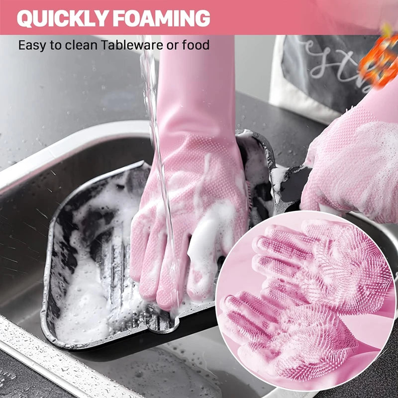 Magic Silicone Rubber Brush Gloves for Dishwashing Kitchen Household Cleaning Cars Pets Bathing Shampoo Reusable Scrubber Gloves