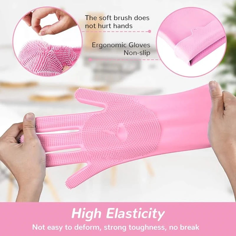Magic Silicone Rubber Brush Gloves for Dishwashing Kitchen Household Cleaning Cars Pets Bathing Shampoo Reusable Scrubber Gloves