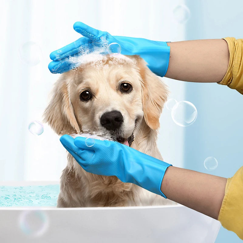 Pet Grooming Cleaning Gloves Dog Cat Bathing Shampoo Gel Glove Scrubber Magic Cleanner Soft Silicone Pet Hair Removal Bath Glove
