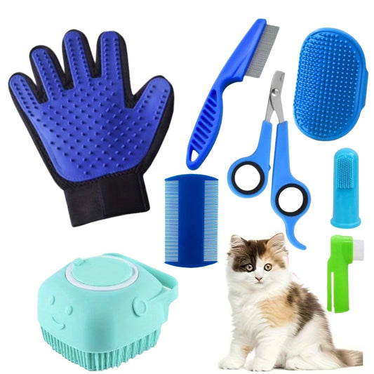 8-Pcs Ultimate Pet Grooming Kit – Hair Removal Comb, Flea Comb, Nail Clippers & More