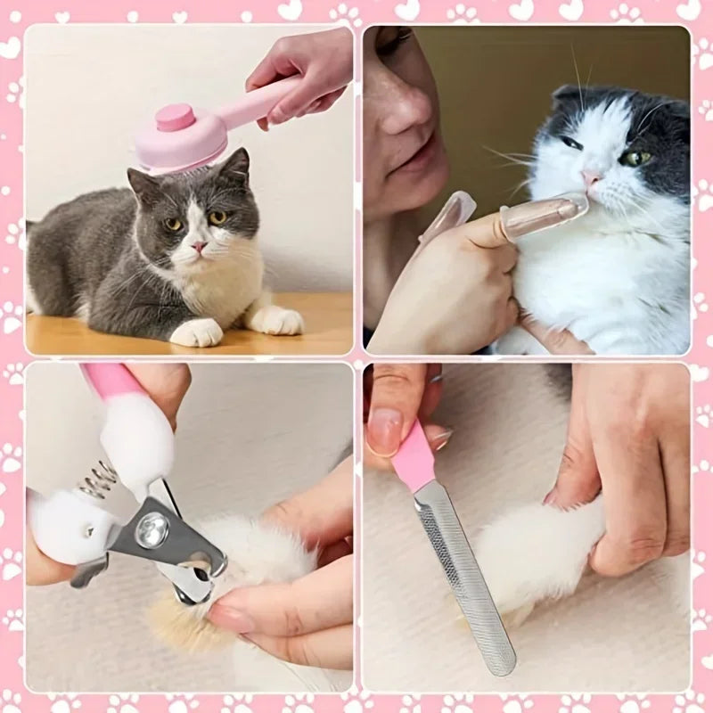 8-in-1 Cat Beauty Kit  Brushes, Clippers, Flea Comb & Bath Tools for a Happy, Healthy Kitty