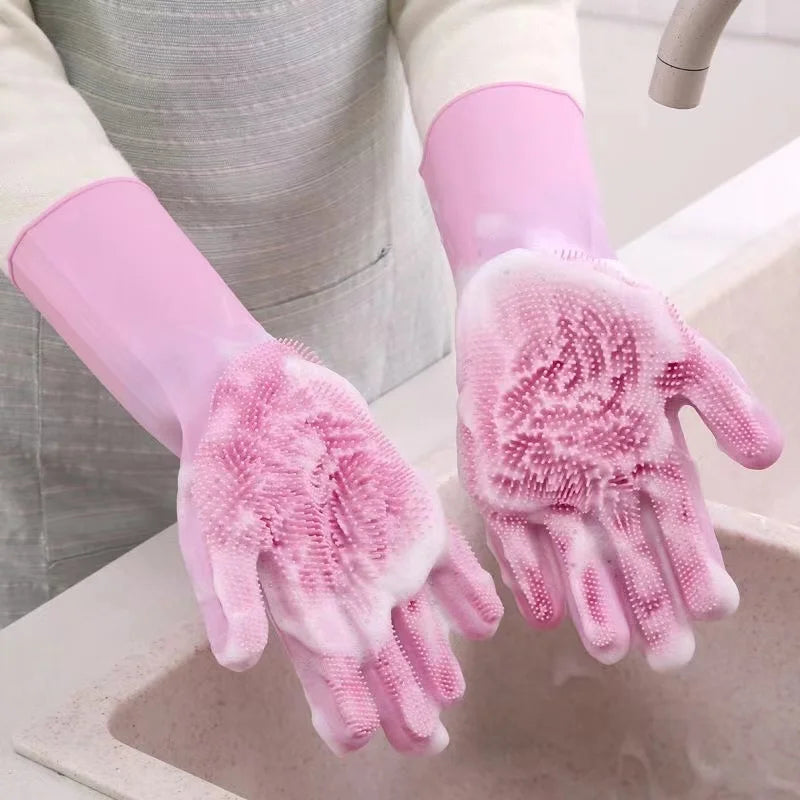 Magic Silicone Rubber Brush Gloves for Dishwashing Kitchen Household Cleaning Cars Pets Bathing Shampoo Reusable Scrubber Gloves