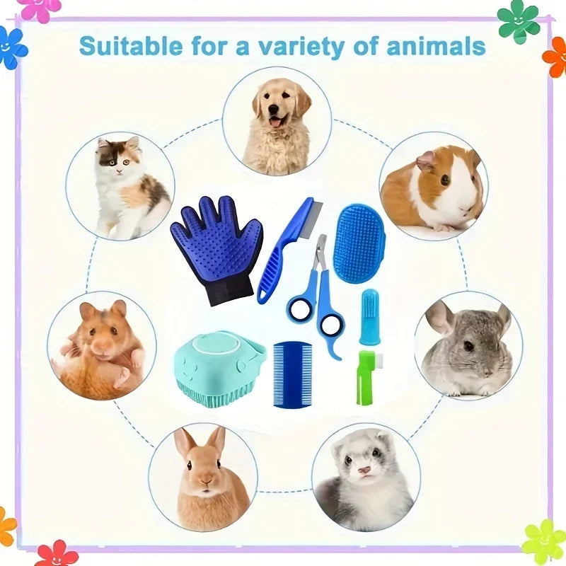 8-Pcs Ultimate Pet Grooming Kit – Hair Removal Comb, Flea Comb, Nail Clippers & More
