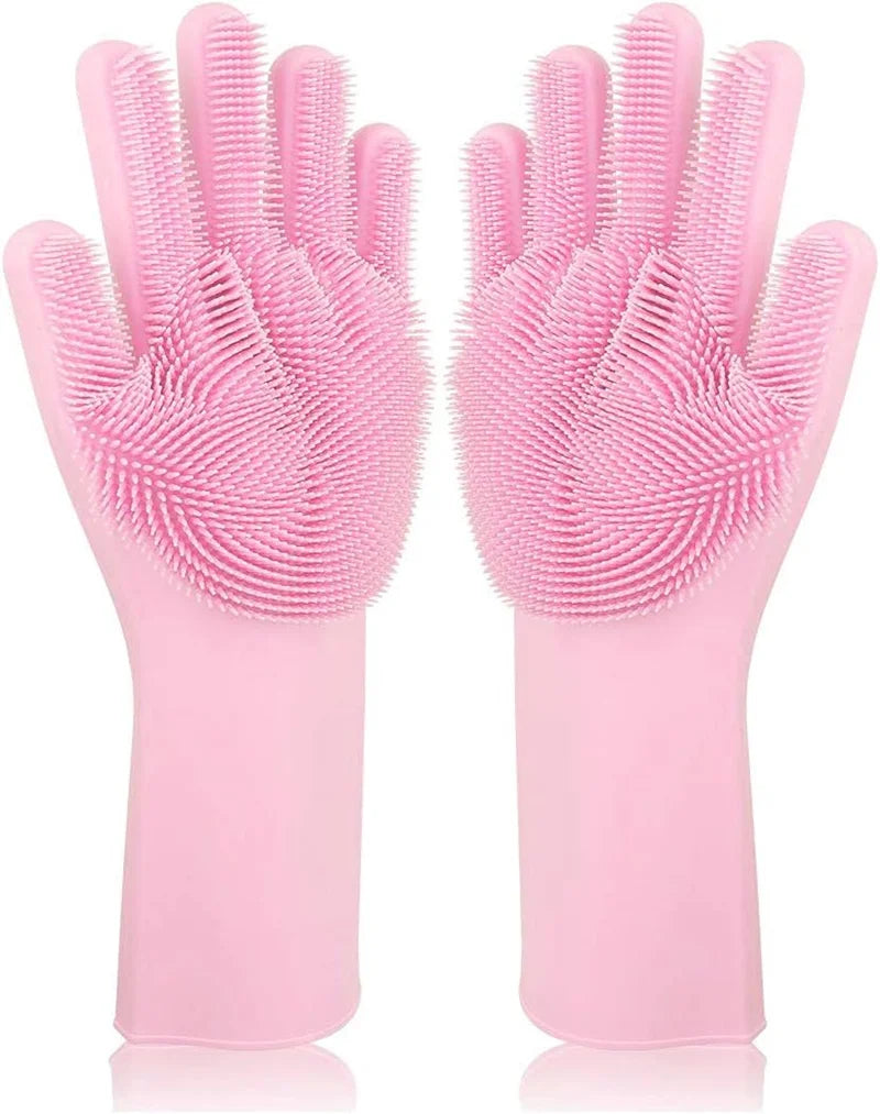 Magic Silicone Rubber Brush Gloves for Dishwashing Kitchen Household Cleaning Cars Pets Bathing Shampoo Reusable Scrubber Gloves