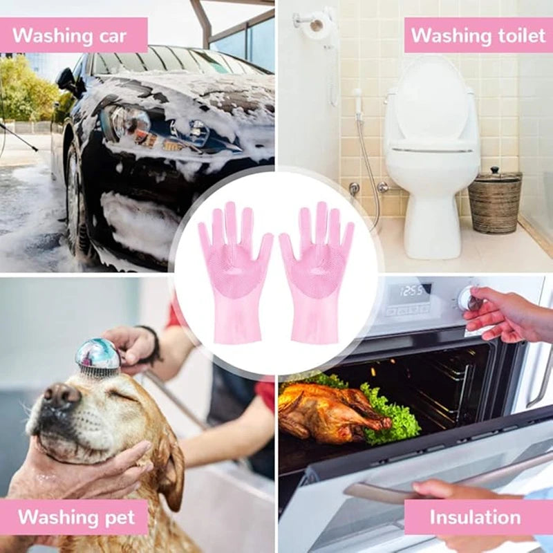 Magic Silicone Rubber Brush Gloves for Dishwashing Kitchen Household Cleaning Cars Pets Bathing Shampoo Reusable Scrubber Gloves
